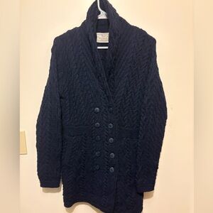 Aran Sweater Market 100% Merino Wool Navy Blue Scandi Girl Women's Cardigan